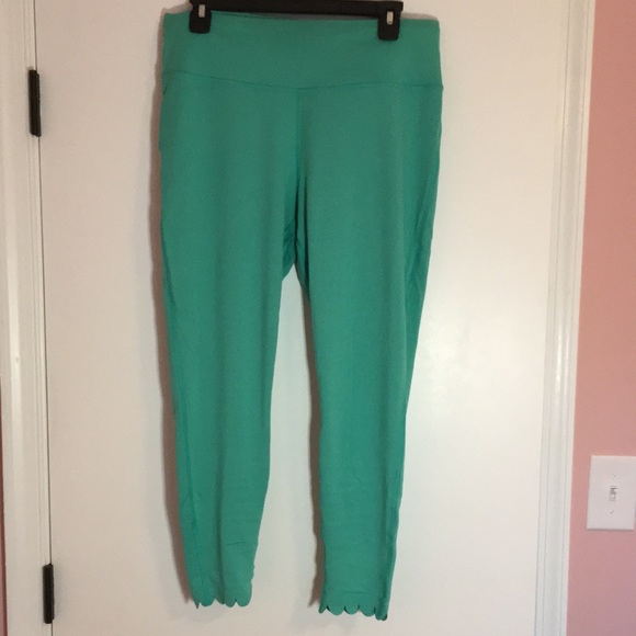Crown and Ivy turquoise workout pants with scallop detail at ankle. - Picture 2 of 7
